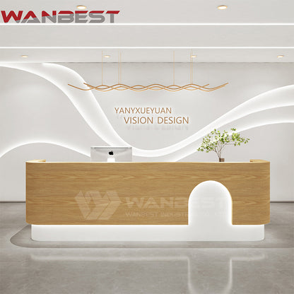 Chic Wood and Faux Marble Reception Desk for Classy Lobbies