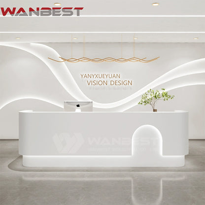 Chic Wood and Faux Marble Reception Desk for Classy Lobbies