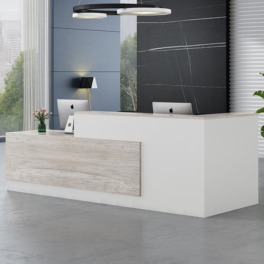l shaped wood white black reception desk dimensions