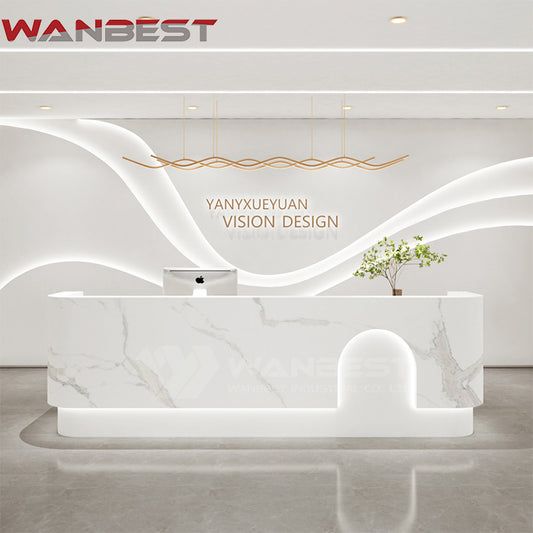Chic Wood and Faux Marble Reception Desk for Classy Lobbies