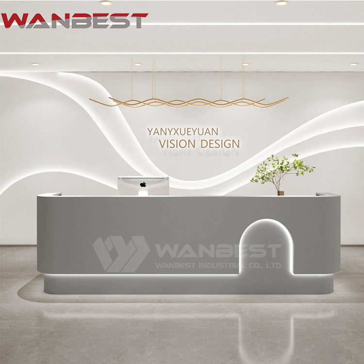 Chic Wood and Faux Marble Reception Desk for Classy Lobbies