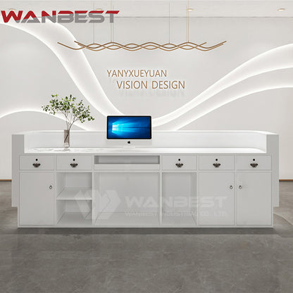 Chic Wood and Faux Marble Reception Desk for Classy Lobbies