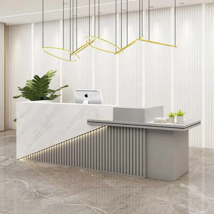 wood marble architecture lobby modern reception desk